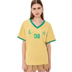 Lioness Spectate Jersey Ringer T Shirt Womens‎ XS Yellow Green Top Oversized